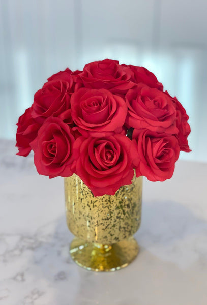 Real Touch Red Rose Arrangement In Gold Vase – Flovery