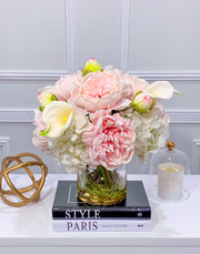 Pink Peonies White Calla Lily Hydrangea Arrangement