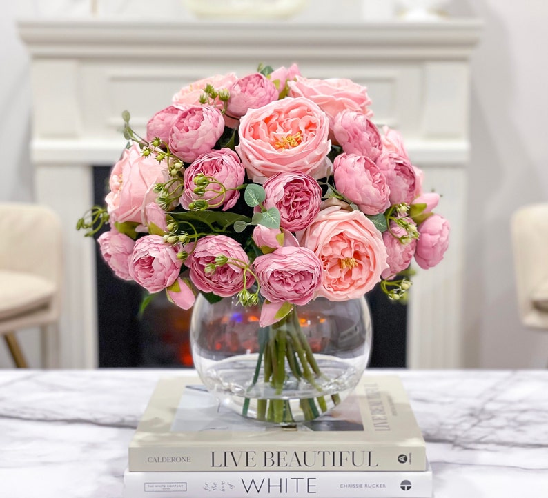 Large Pink Rose Peony Centerpiece – Flovery