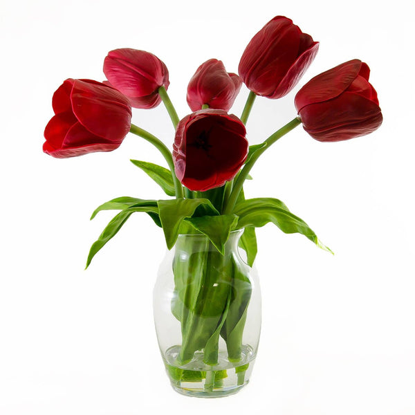 Real Touch Red Tulip Glass Vase Arrangement – Flovery