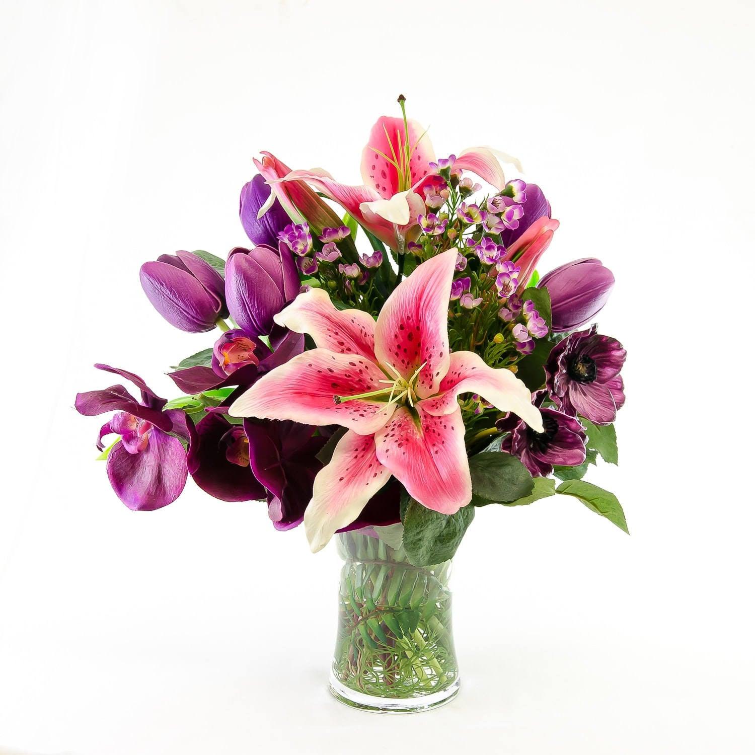 Large Real Touch Purple Tulips Orchids Arrangement – Flovery