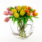 Large Real Touch Yellow Orange Pink Tulips Half Moon Arrangement - Flovery