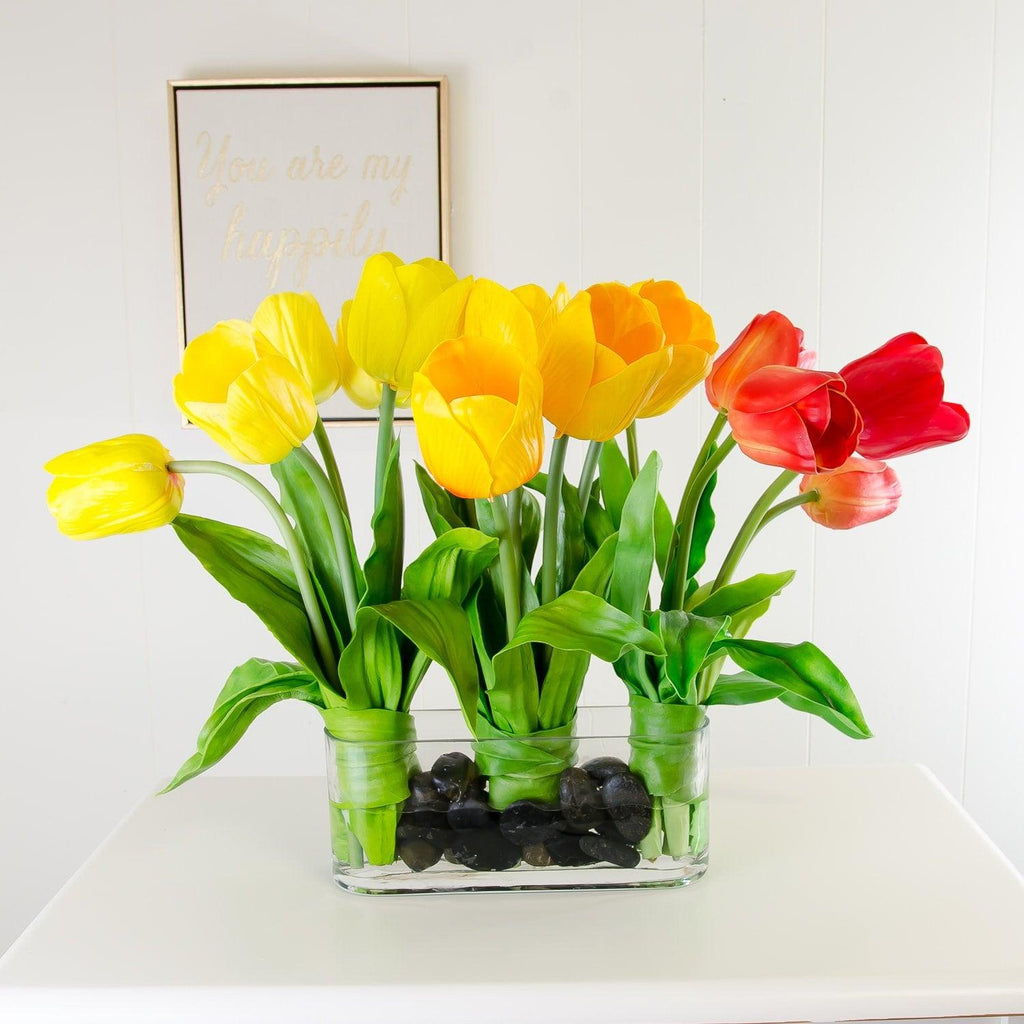 Large Real Touch Yellow Red Tulips Wide Arrangement – Flovery