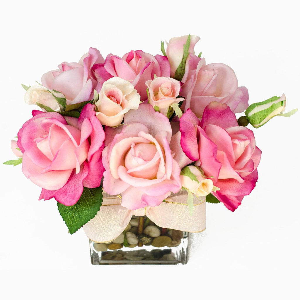 Real Touch Baby Pink Fuchsia Bud Roses Tall Arrangement – Flovery