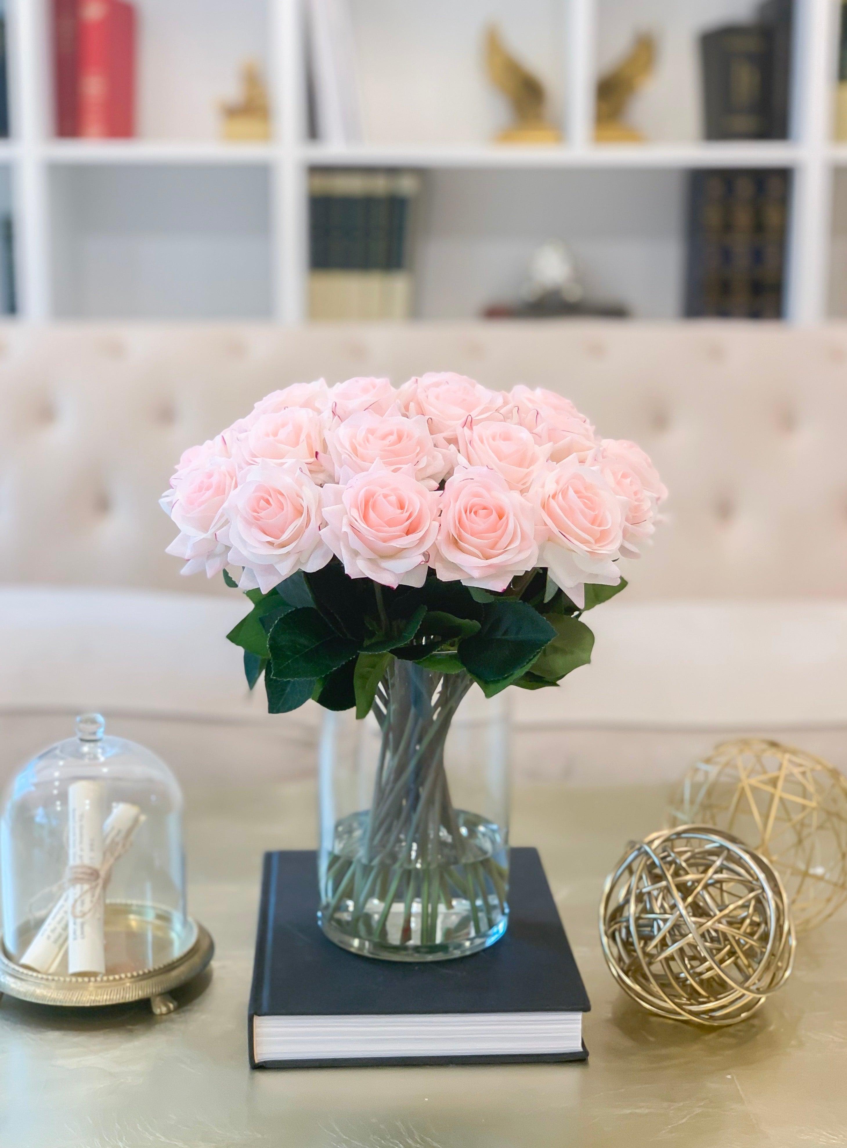 REAL TOUCH Roses Arrangement in Vase-realistic Faux Floral 
