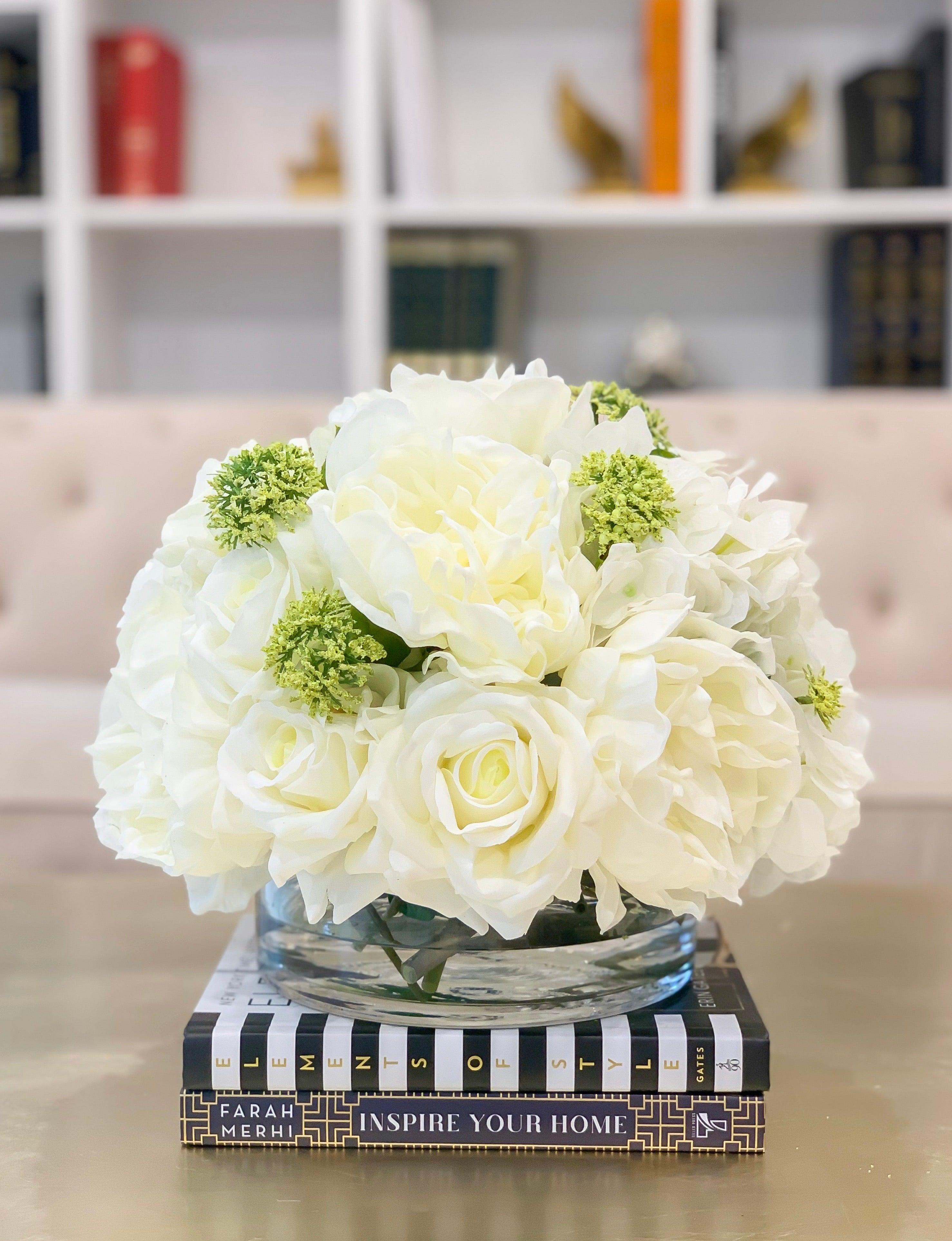 Large White Real Touch Roses Centerpiece Hydrangeas – Flovery