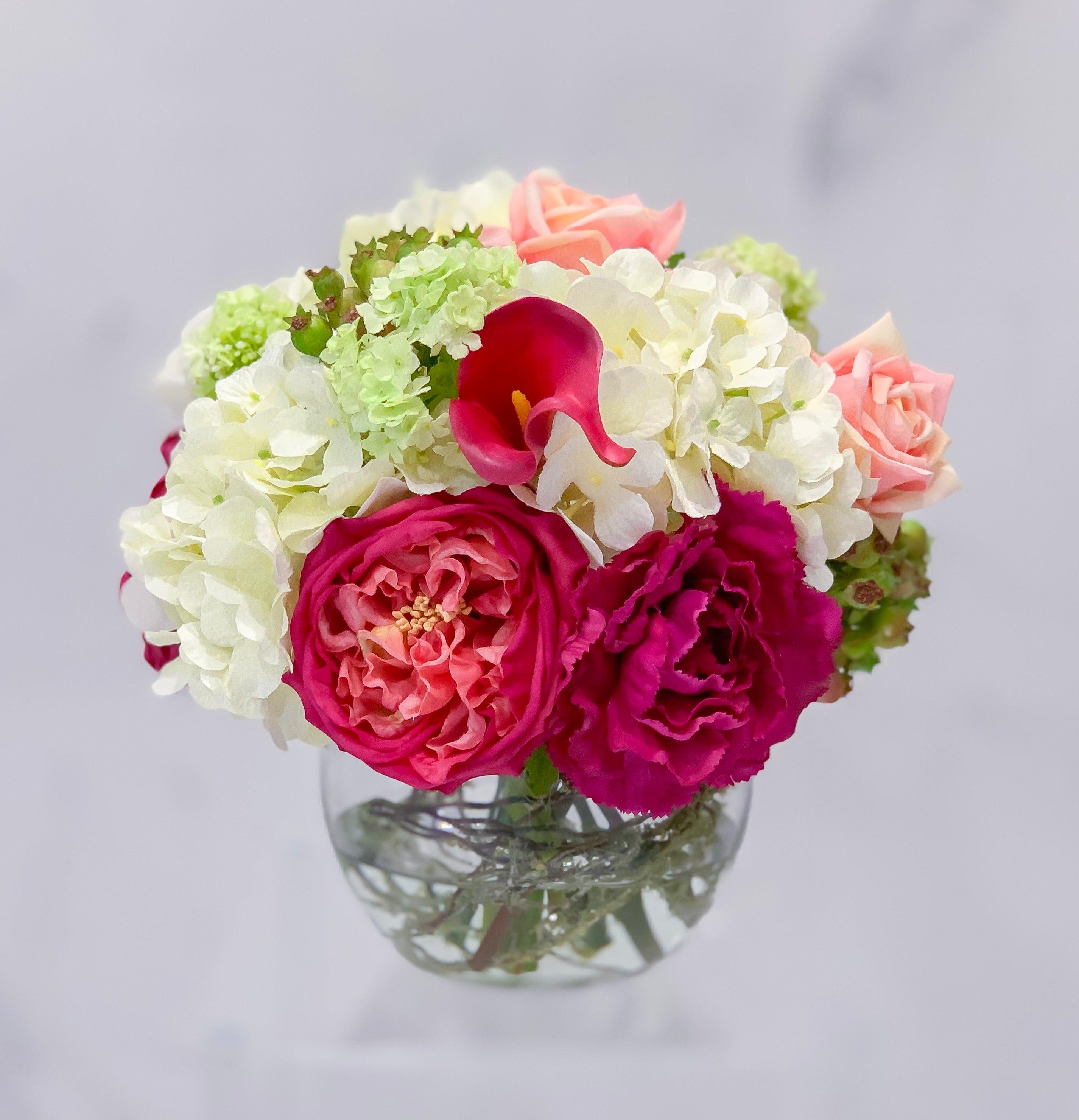 Real Touch Magenta English Roses Centerpiece – Flovery