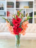 30" Large Real Touch Summer arrangement-Gladiola Arrangement-Red-Orange Gladiola- Gladiola Centerpiece-Faux Gladiola-Silk Floral Arrangement - Flovery