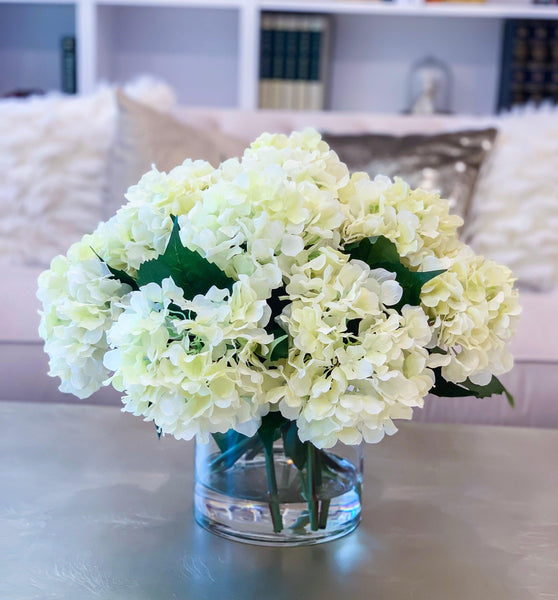 Large Real Touch White Hydrangea In Round Vase – Flovery